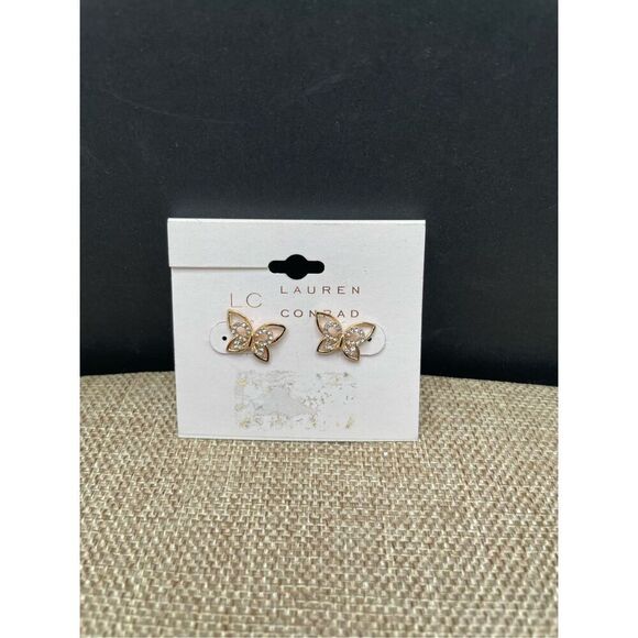 Lauren Conrad Butterfly Gold Tone Earrings Post Style Dainty New - Picture 4 of 5